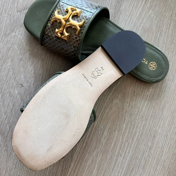 Tory Burch Green Slides with Gold Emblem - Picture 4 of 5